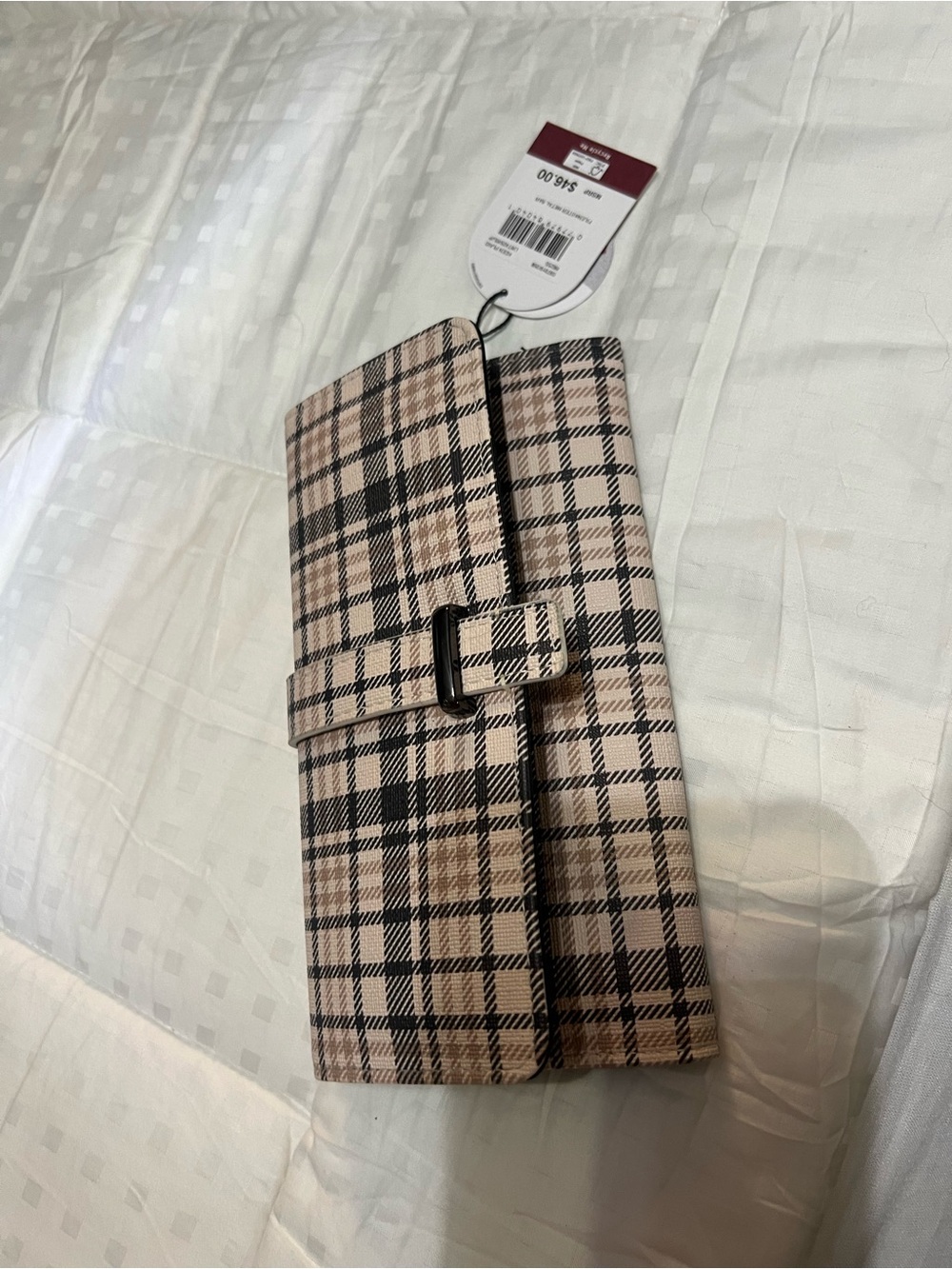 Plaid Clutch Wallet in Beige and Black